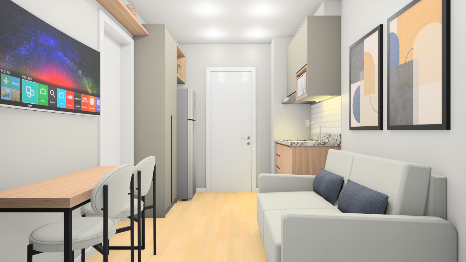 Studio living integrado — projeto real